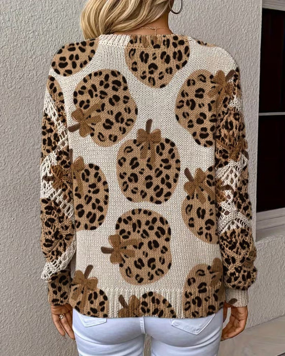 Pullover Leopard Pumpa V-Hals Urholkning