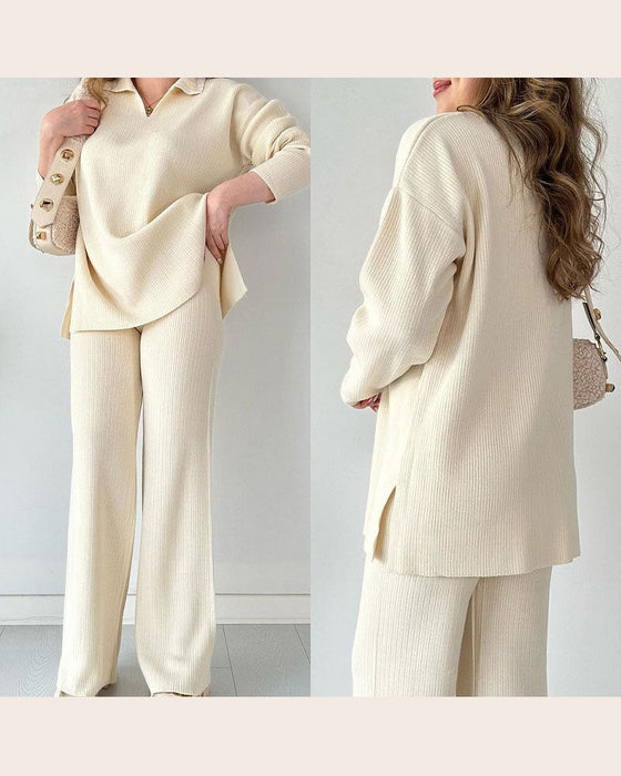 Tvådeltset Med Enfärgad Och Stickat Egenskaper