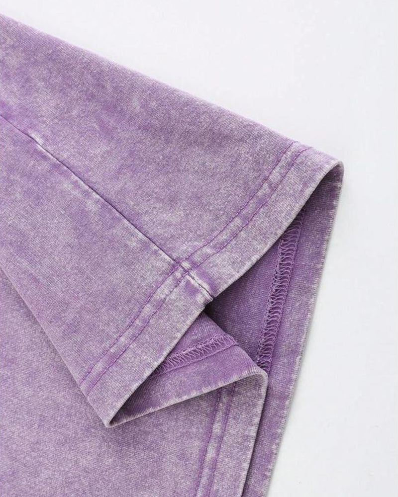 T-Shirt Vintage Nedsliten Tvättad Tryck