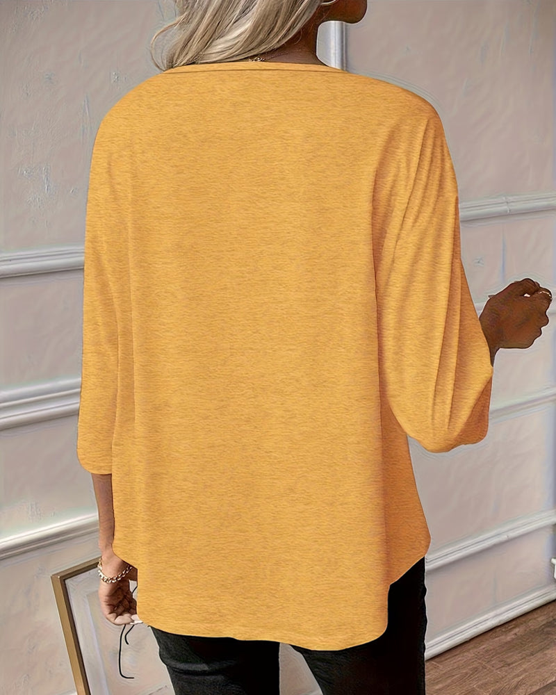 Topp Solros Tryck Trekvart Ärm