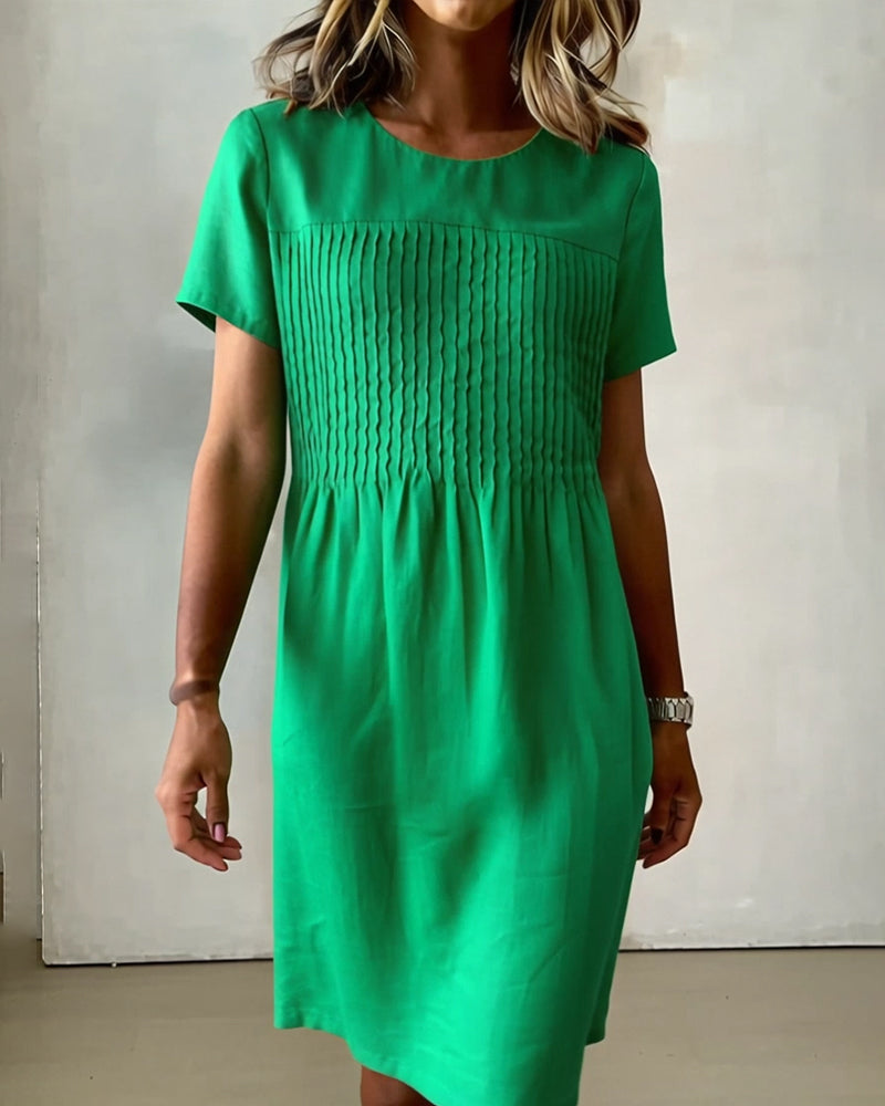 Klänning Rund Hals Veckad Avslappnad