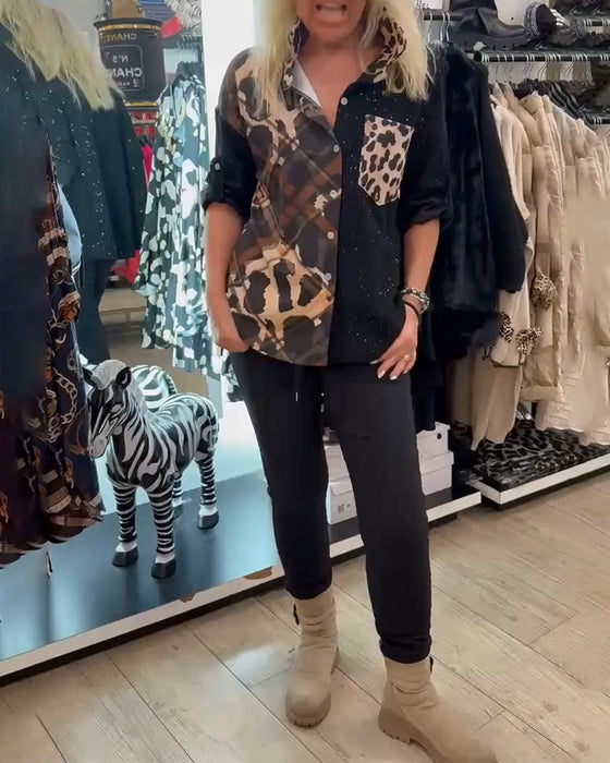 Skjorta Krage Ficka Patchworktryck