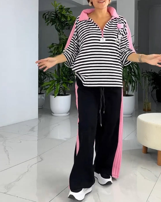 Kostym Randig Tryckt Lösa Byxor