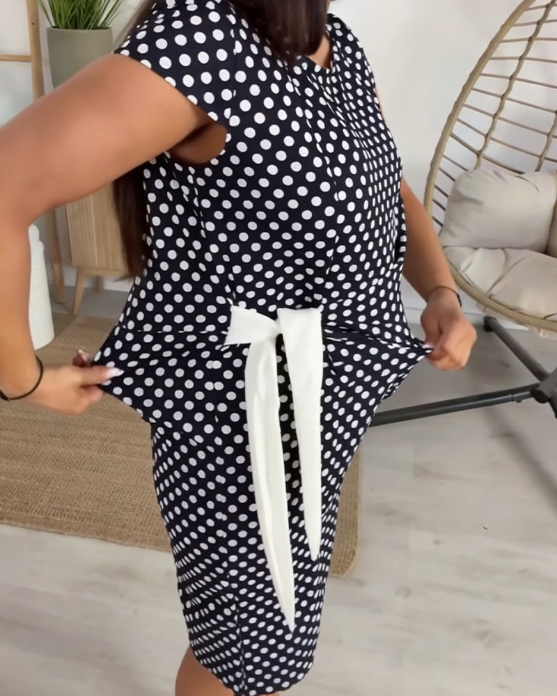 Klänning Prickig Snörning Midja