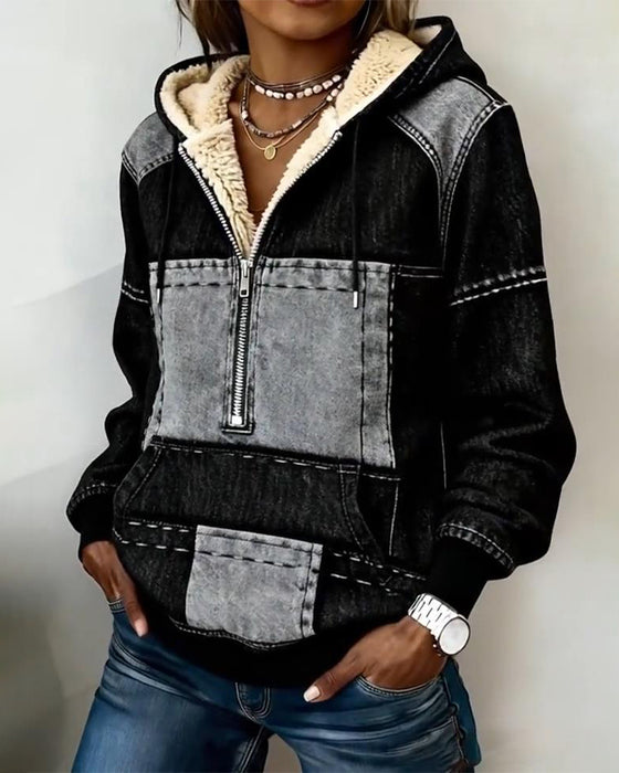 Huva Retro Färgblock Fleecefodrad