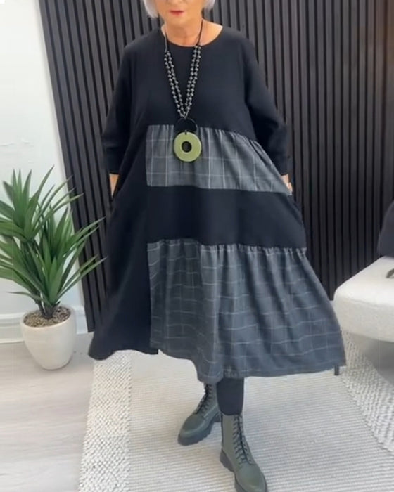 Casual rutig lappklänning i fickor