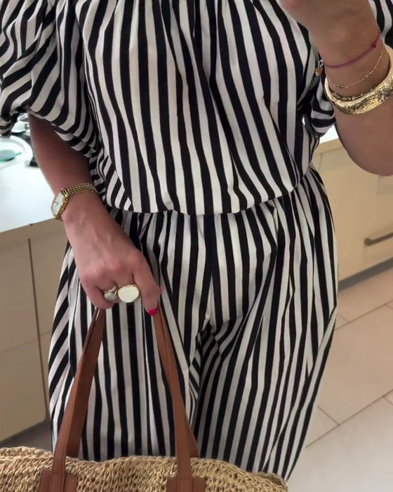 Jumpsuit Avslappnad Axelav Randig