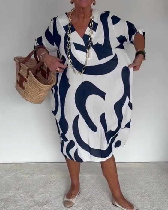 Klänning Geometriskt Abstrakt Print Loose Fit