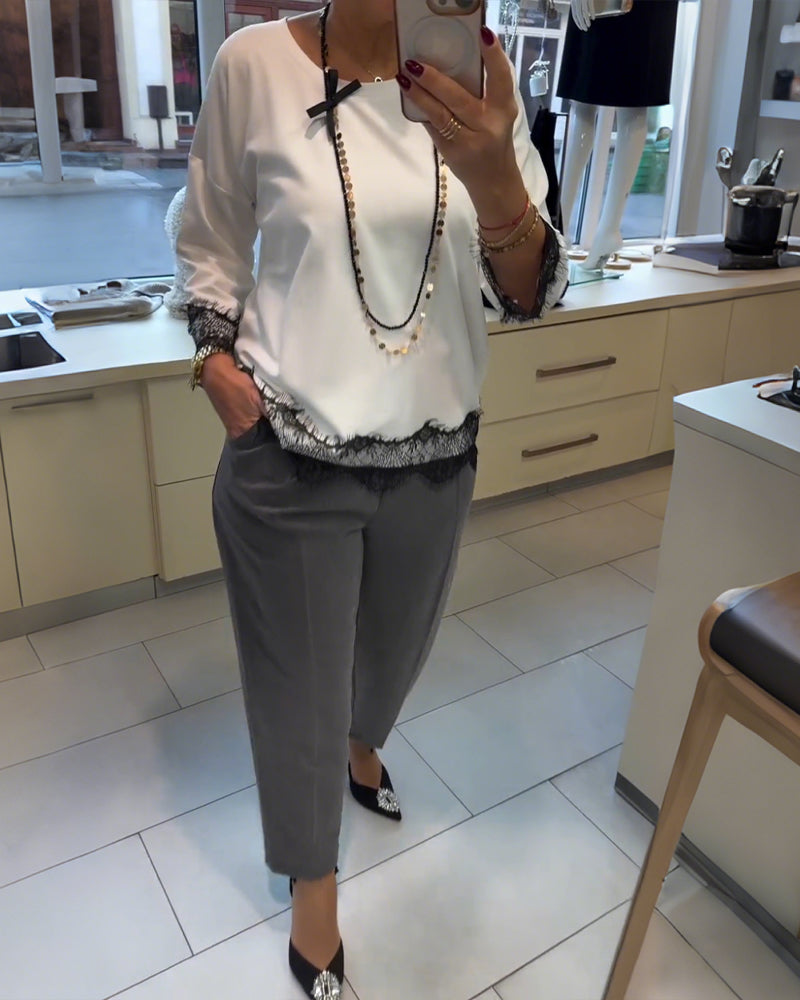 Topp Spets Lapparbete Rund Halsringning