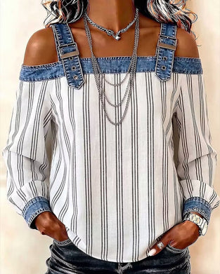 Blus Denim Off-Axel Rand Panel