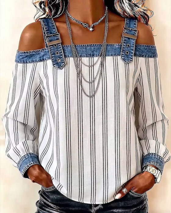 Blus Denim Off-Axel Rand Panel