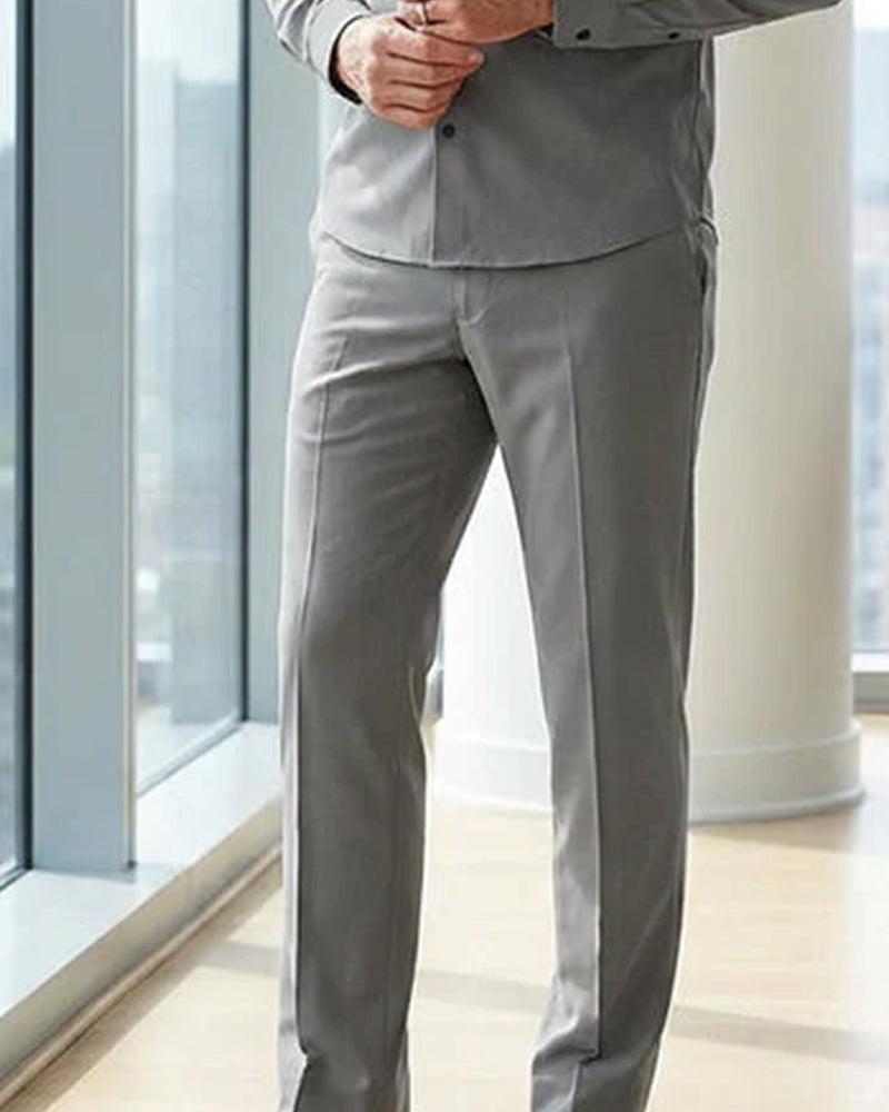 Herr 2-Delad Enfärgad Promenaddräkt - Lös Passform, Skrynkelbeständig, Snygg