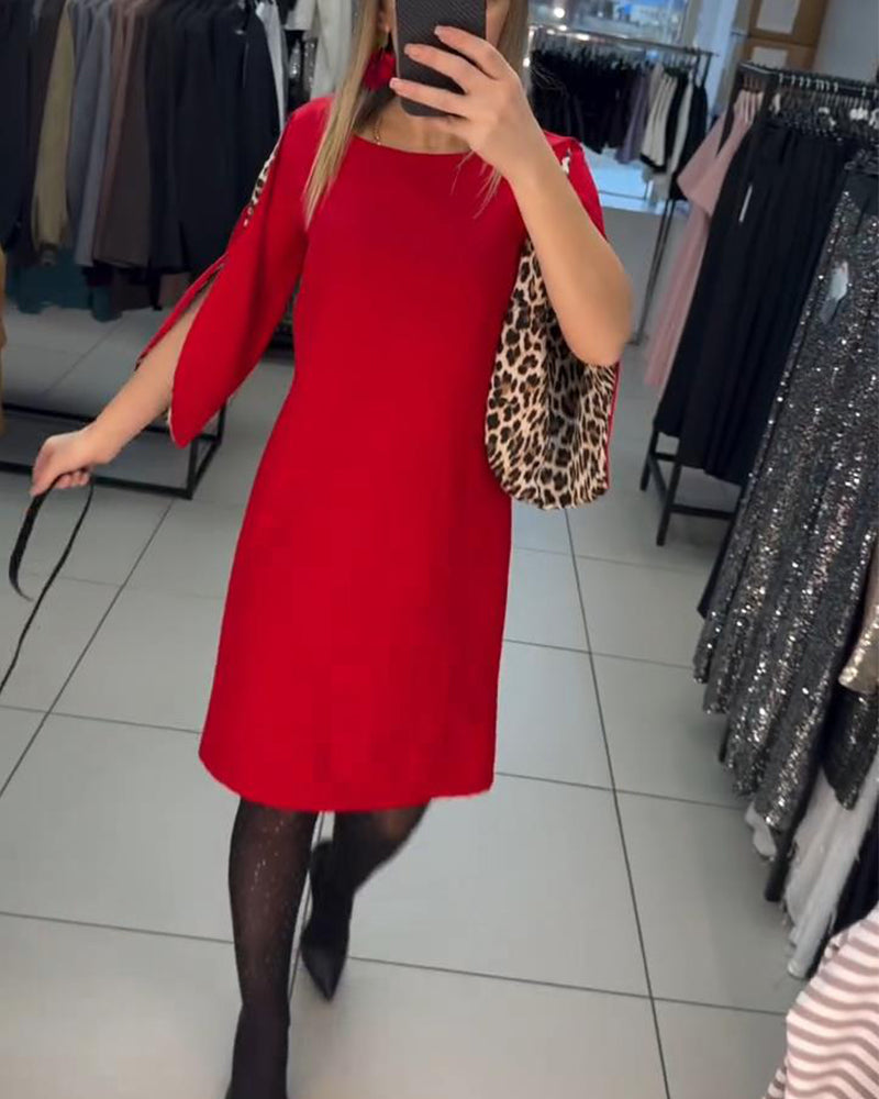 Rak Och Modern Klänning Med Utsvängda Ärmar