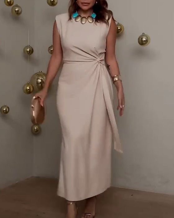 Klänning Rund Halsringning Ärmlös Elegant