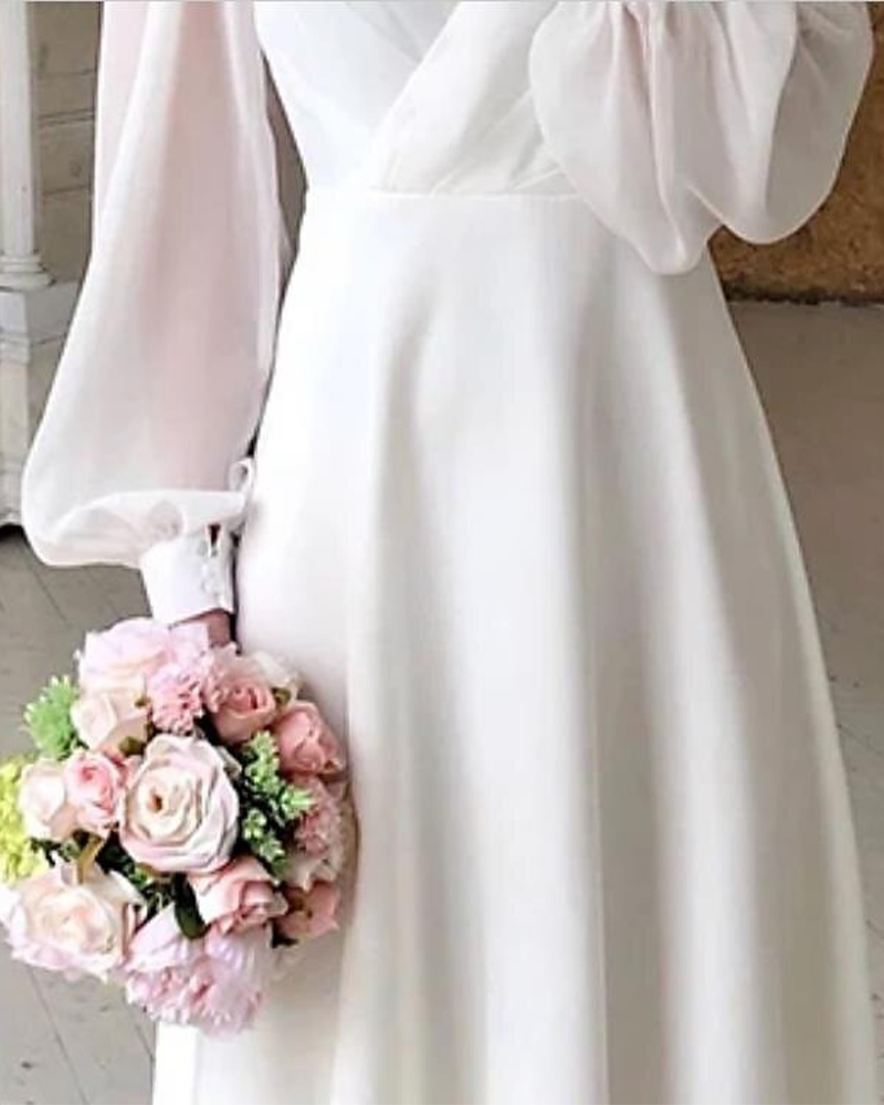 Klänning Elegant Puffärmad V-Ringning