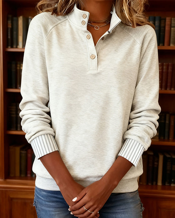 Sweatshirt Med Polokrage Och Halvöppen Knappslå