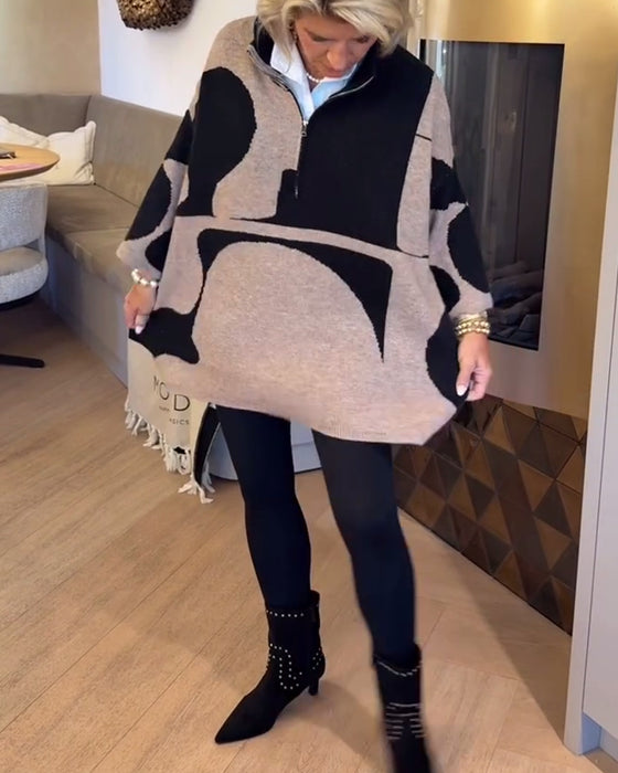 Pullover Med Halvdragkedja Och Modernt Ståkrage