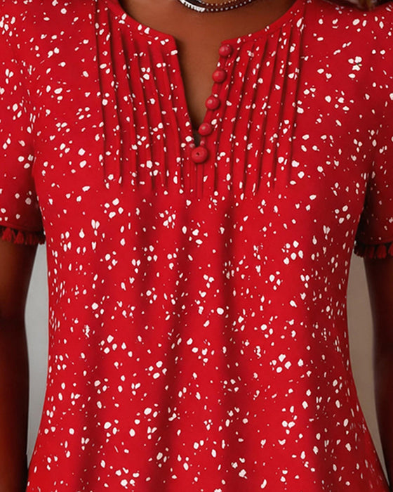 Blus Vit Prick Fringe Kort Ärm
