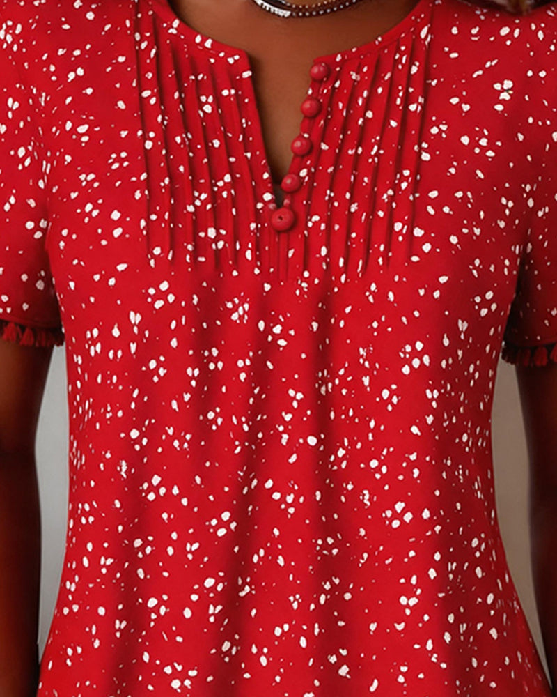 Blus Vit Prick Fringe Kort Ärm