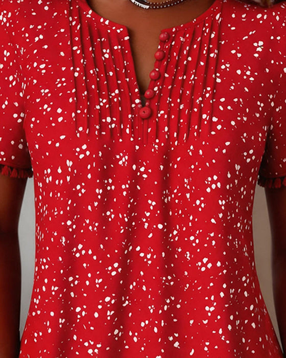 Blus Vit Prick Fringe Kort Ärm