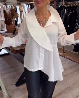 Skjorta Oregelbunden Krage Enfärgad