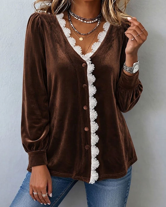 Blus Sammet Spets Spliced