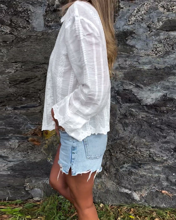 Skjorta Broderad Hålig Polo Krage Avslappnad