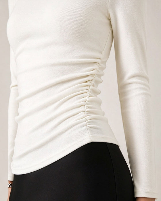 Topp Halv Turtleneck Sida Rynkad Bas