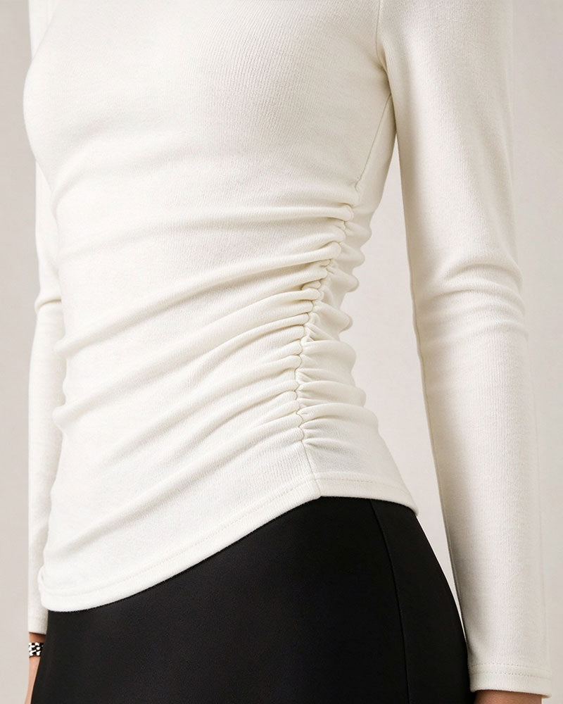 Topp Halv Turtleneck Sida Rynkad Bas