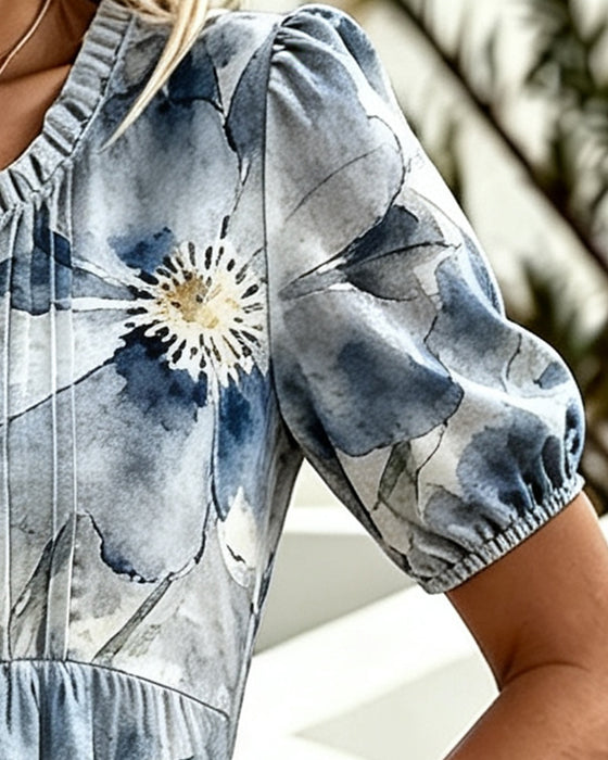 Klänning Ruffle Kant Tie-Dye Blommig Midja