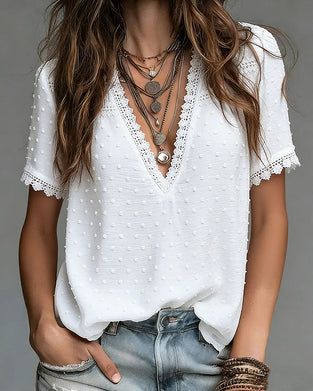 Blus 3d Prickig V-Ringad