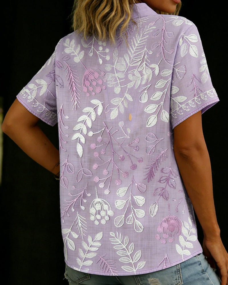 Blus Broderad V-Hals