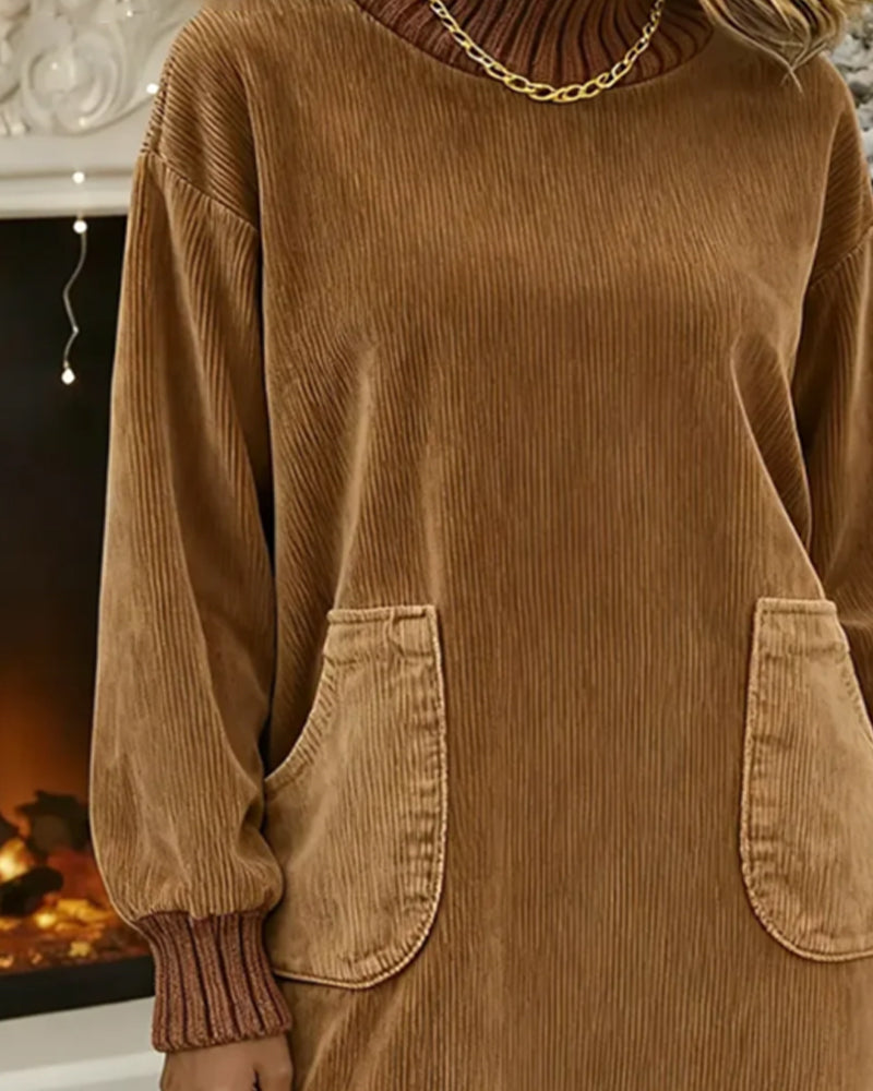 Retro Klänning Med Hög Hals Och Långa Ärmar