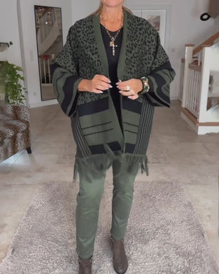 Leopardmönstrad långärmad kofta