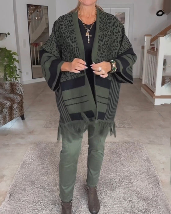 Leopardmönstrad långärmad kofta