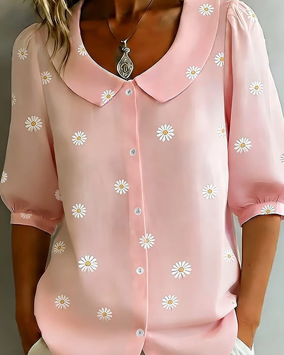 Avslappnad Blus Blommig Puffärmar