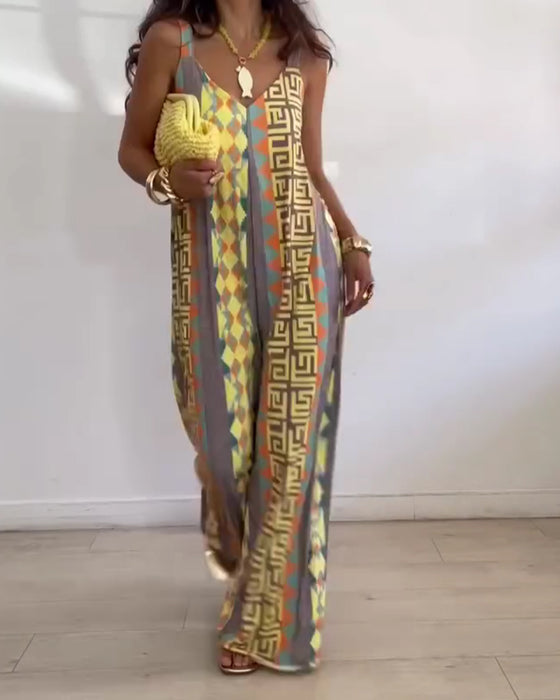 Jumpsuit Geometrisk Tryck Spagettiband Bred Ben