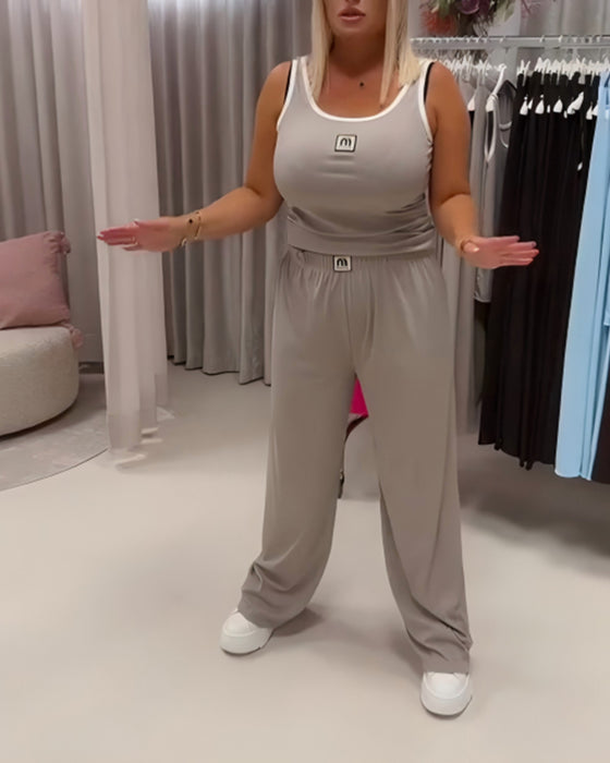 Tvådelat Set Ärmlös Topp Avslappnad Activewear