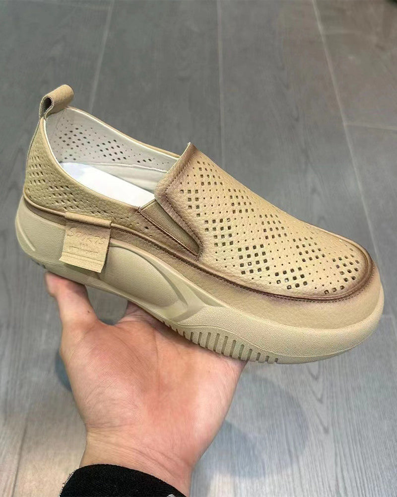 Skor Tjocksulade Dam Urholkade Loafers Rund Tå Hätta