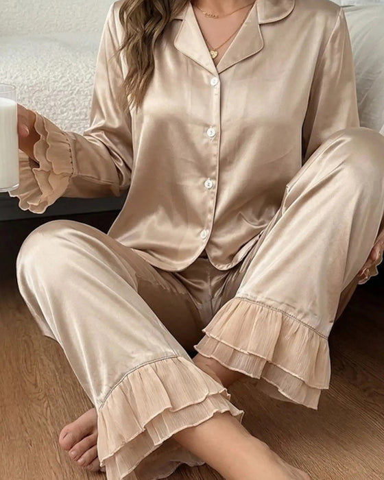 Pyjamas Set Dubbel Lager Ryschig Skjortkrage