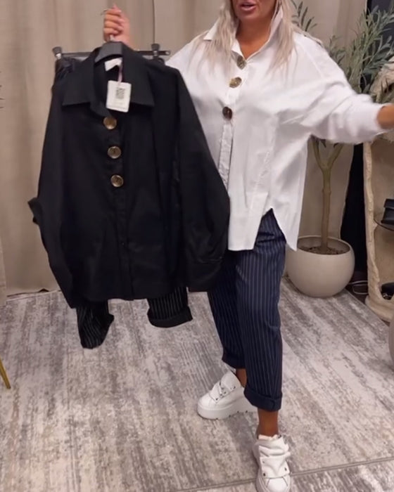 Snygg enfärgad skjorta med lapelknapp