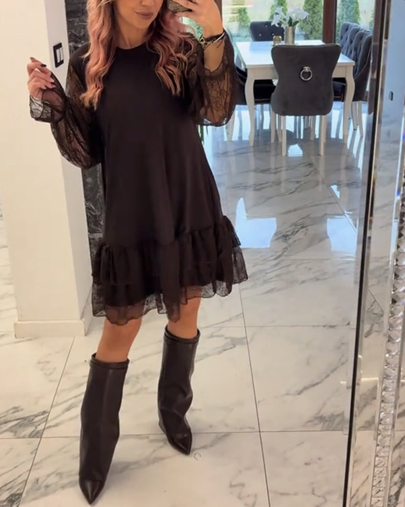 Elegant spetsklänning i enfärgad