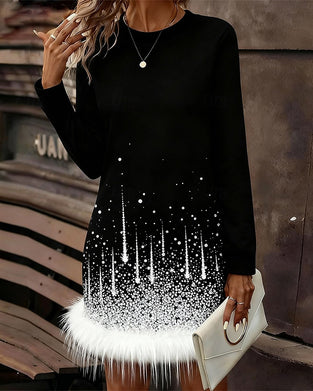 Klänning med plyschig lappkant och rund halsringning