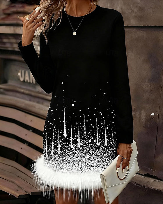 Klänning med plyschig lappkant och rund halsringning