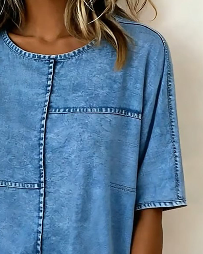 Topp Nött Denim Kort Ärm