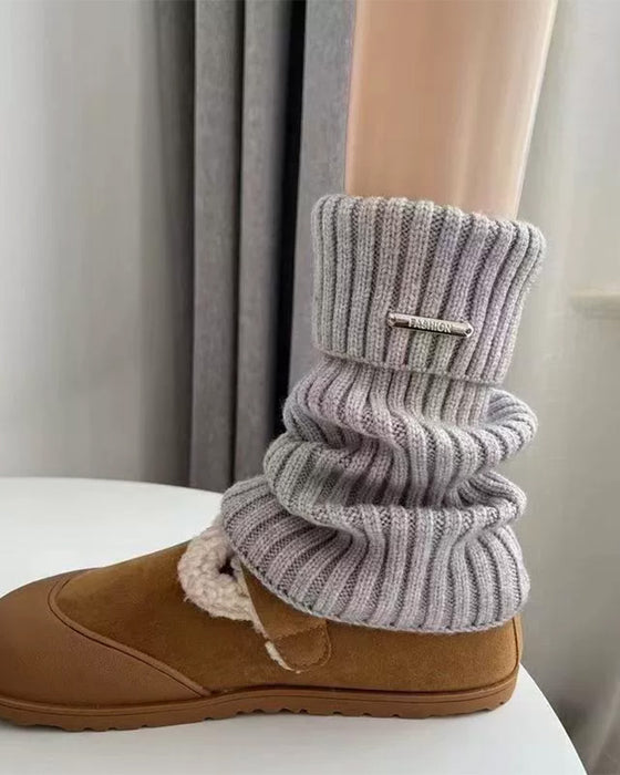 Damers Enkla Enfärgade Benvärmare Med Metallmärke, Minimalistiskt Dammode