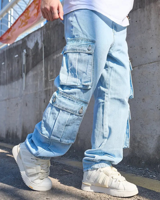 Jeans Herr Löst Fast Flik Ficka Cargo Denim
