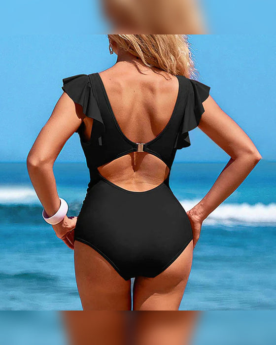 Sexig Volang Ett Stycke Baddräkt – Volangdetalj, Magkontroll & Levande Färger