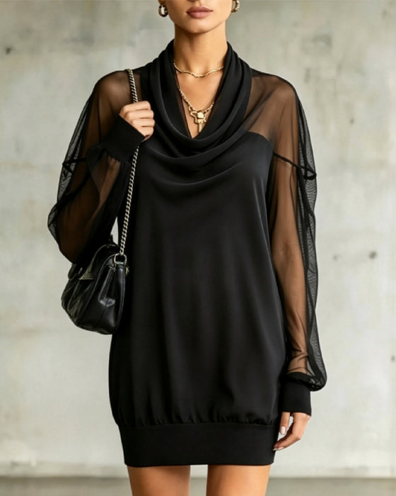 Klänning Cowlneck Lång Ärm Mesh
