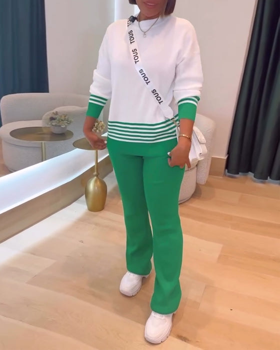 Randig Kontrast Pullover Byxor Set